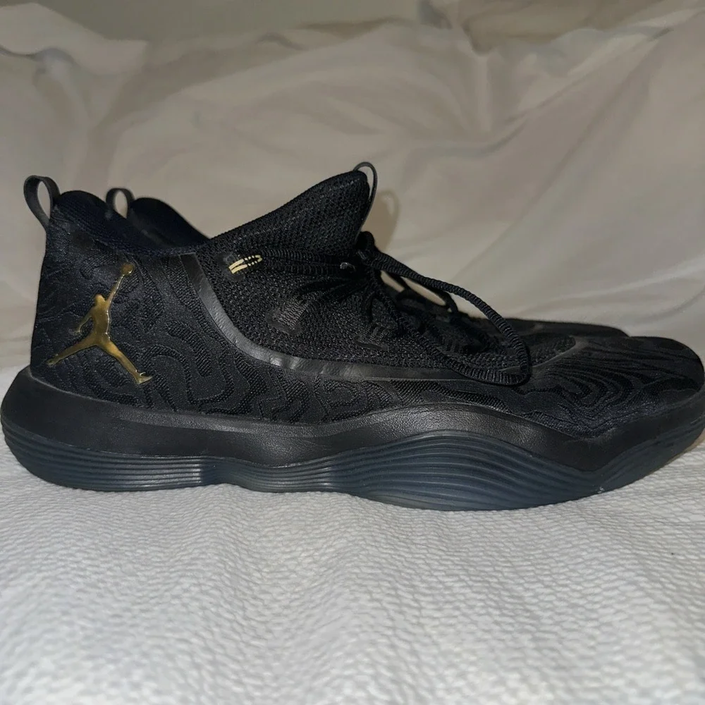 Nike Jordan Super Fly Flight React Basketball Sz 15 Shoe Black Gold AA2547 021.